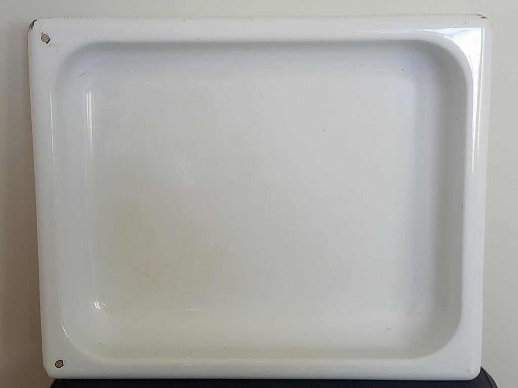 Brocante wit geëmailleerde ovenschaal, braadslee, bakblik, Ophalen of Verzenden, Gebruikt, Overige materialen, Overige typen