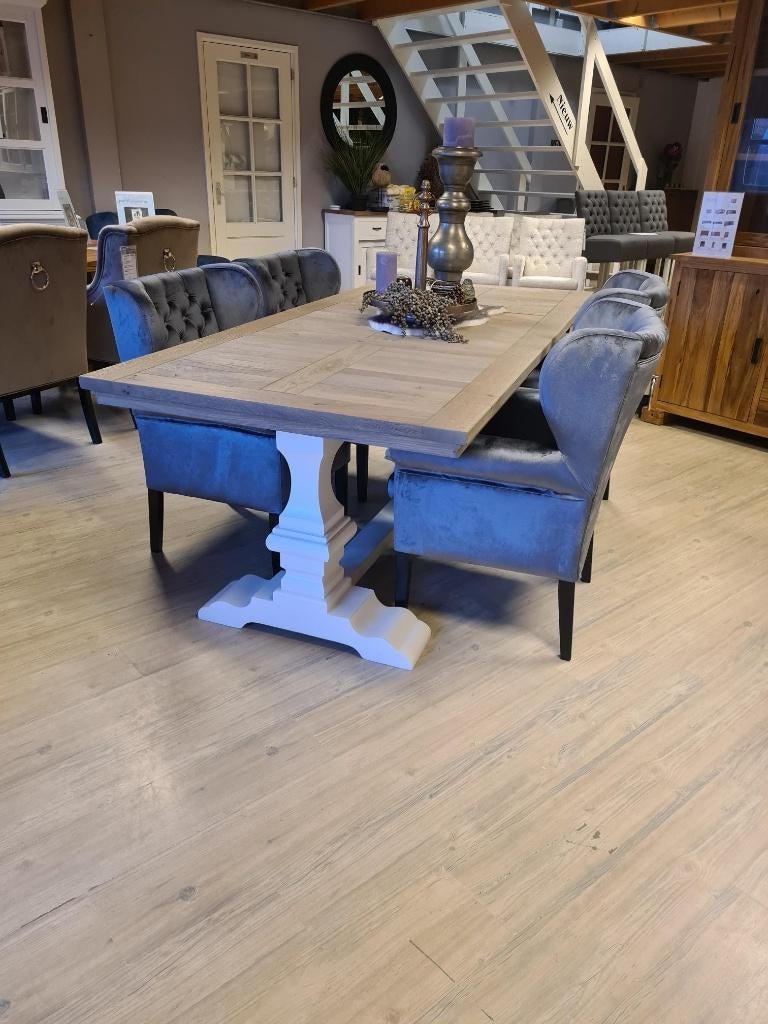 *VOORRAAD* 4 Landelijke Eetkamerstoelen Roman Velvet Grijs 4, Overige kleuren, Ophalen of Verzenden, Vier, Stof