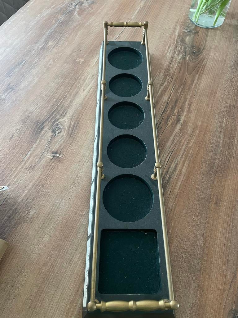 Vintage houten whisky dienblad met messing handvatten, Huis en Inrichting, Woonaccessoires | Wijnrekken, Gebruikt, 5 tot 15 flessen