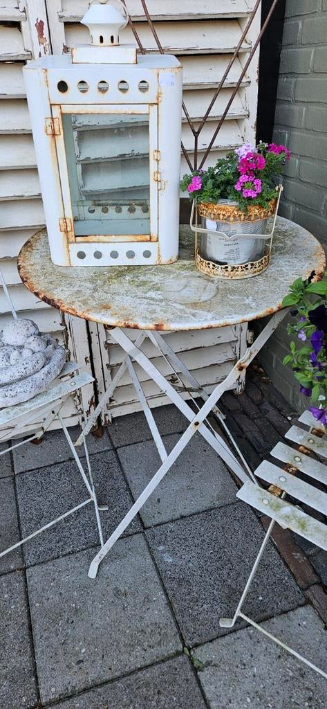 Vintage wit metalen bistro set - inklapbaar, Ophalen, Gebruikt