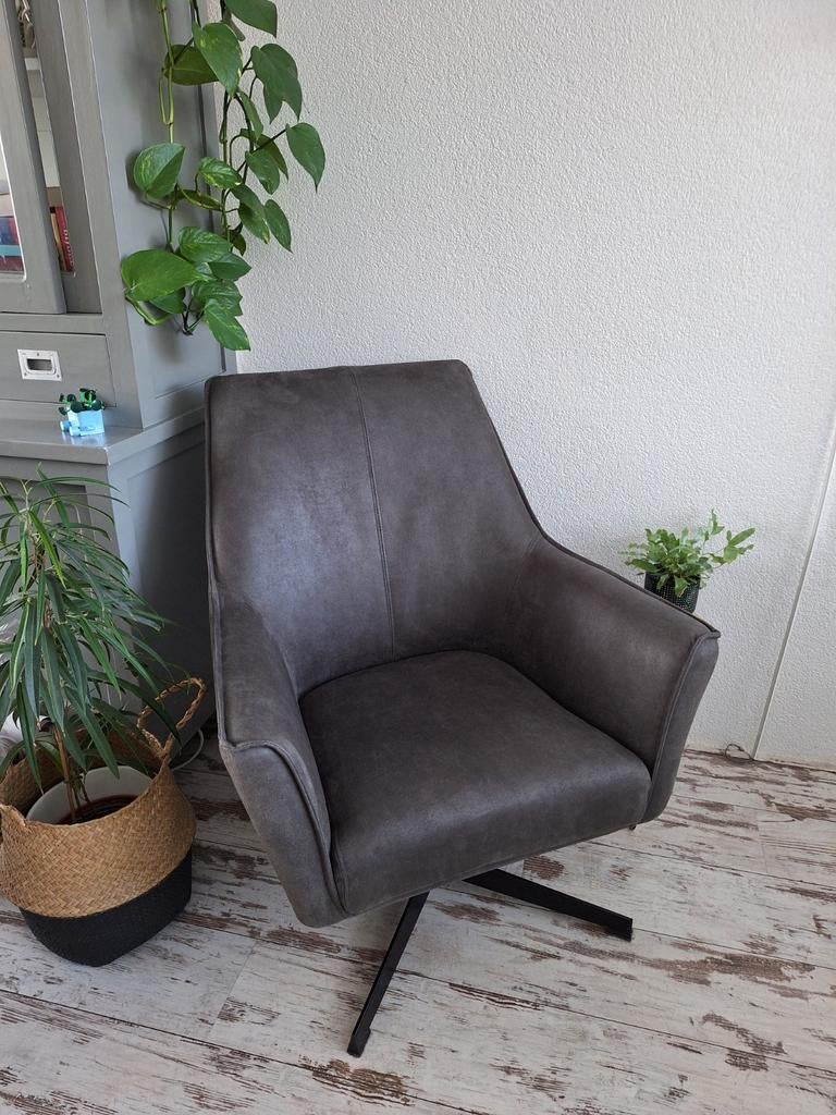Als nieuw,  Pronto draaibare fauteil, grijs microleer (€349), Ophalen, Zo goed als nieuw, Leer