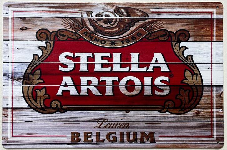 Stella Artois Belgium bier reclamebord van metaal wandbord, Verzamelen, Biermerken, Nieuw, Reclamebord, Plaat of Schild, Overige merken