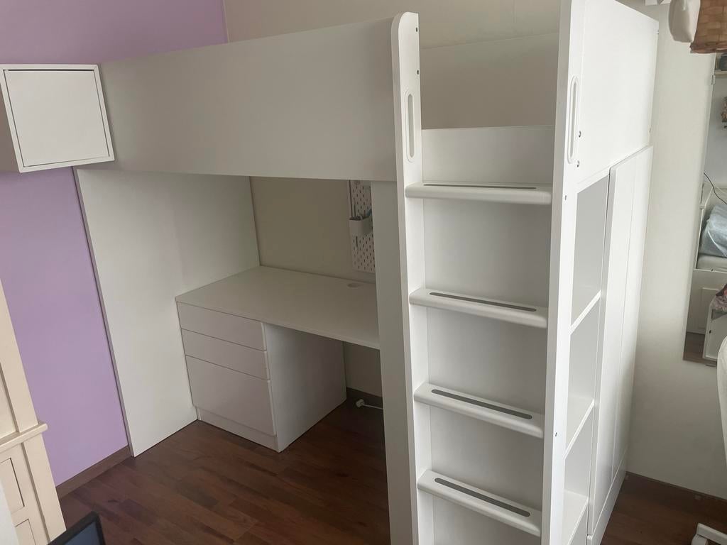 IKEA SMÅSTAD hoogslaper met kast en bureau - Z.g.a.n., Kinderen en Baby's, Kinderkamer | Bedden, Zo goed als nieuw, 180 cm of meer