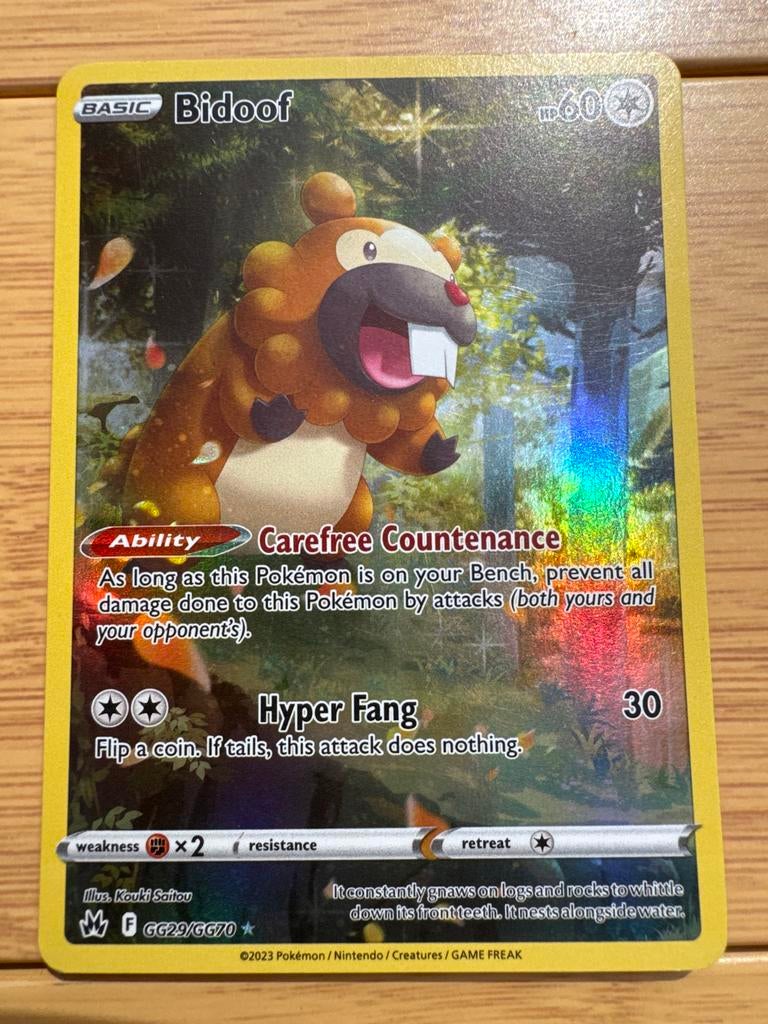 Pokémon Kaart Bidoof GG29/GG70 Crown Zenith Holo, Ophalen of Verzenden, Zo goed als nieuw, Losse kaart, Foil