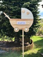 Geboortebord houten kinderwagen, Ophalen, Gebruikt, Geboortebord