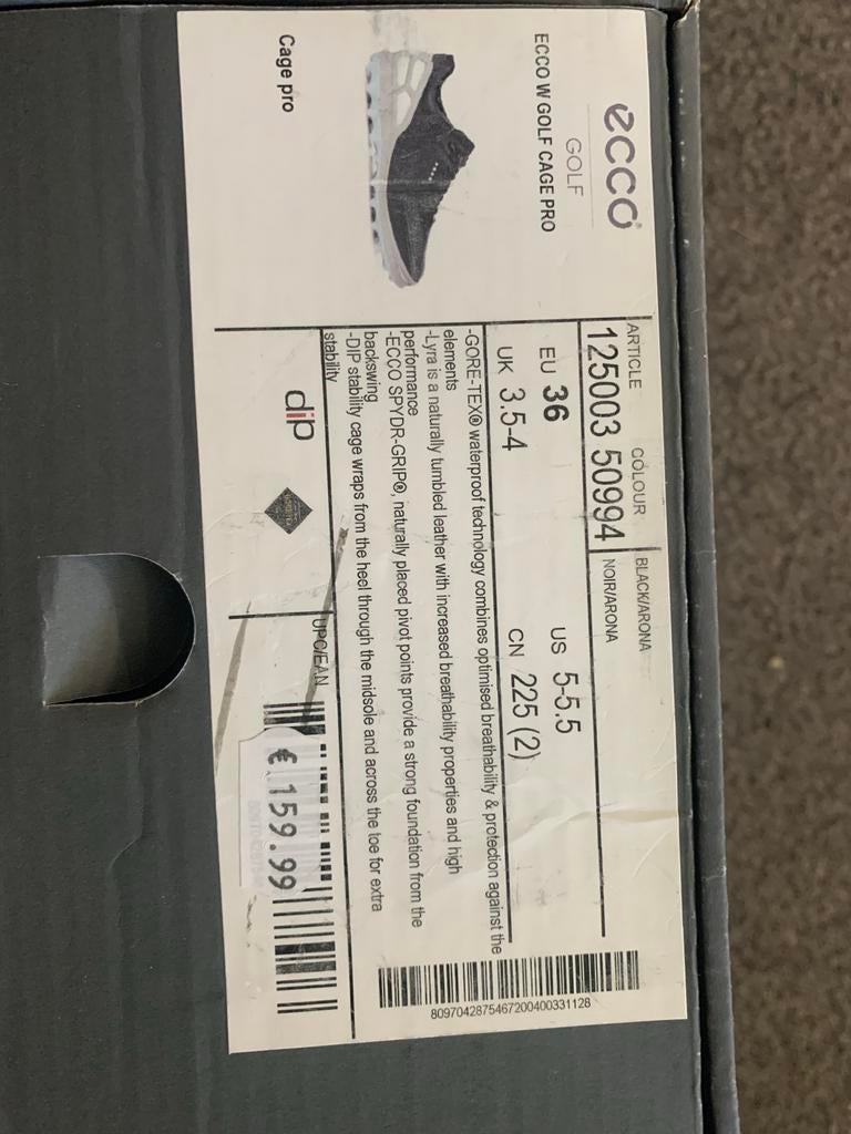 Ecco Golfschoenen Maat 36 - Zwart/Grijs, Ophalen of Verzenden, Nieuw