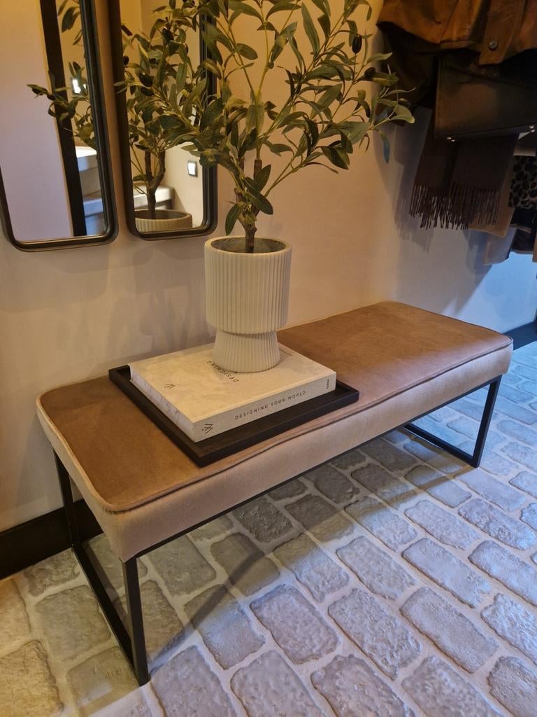 Halbank bankje taupe, Ophalen, Minder dan 50 cm, 100 tot 125 cm, Zo goed als nieuw