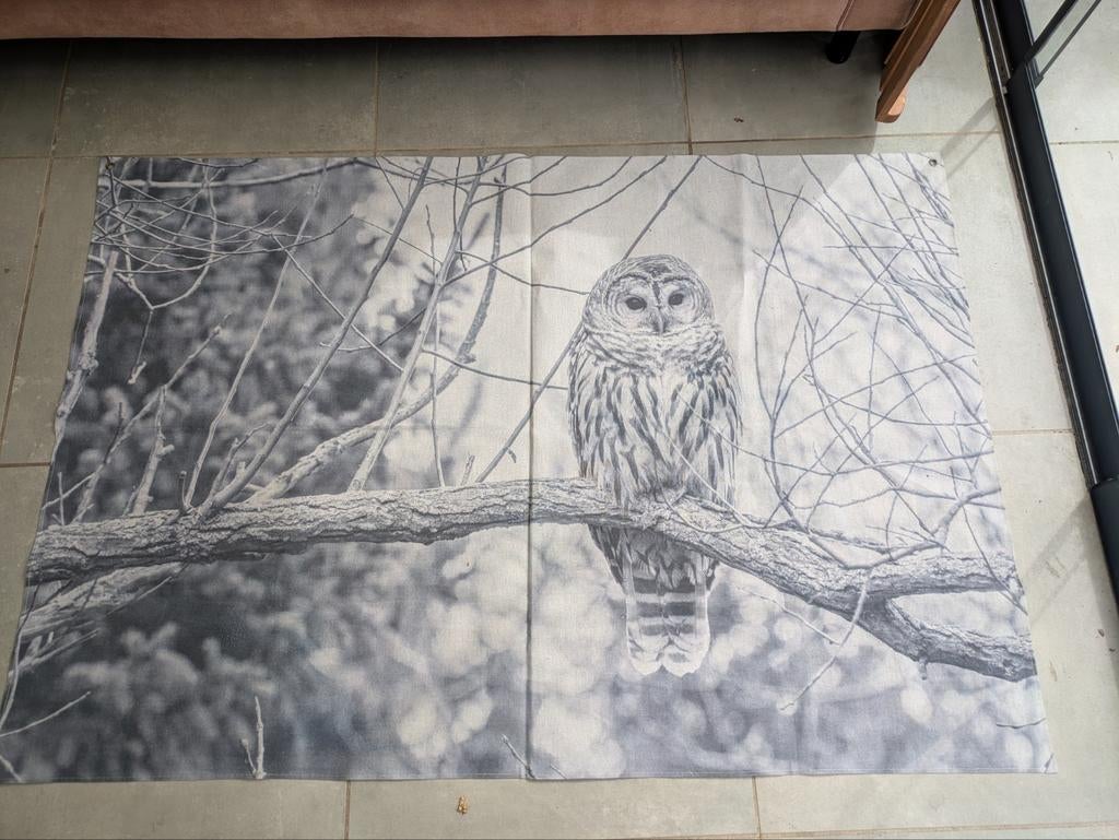 Wandkleed met Uil - Stug Katoen - 110x160cm, Gebruikt, Ophalen of Verzenden, Met ophangsysteem, Wandkleed