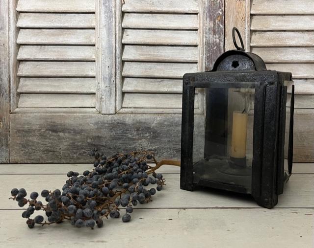 Antieke Franse metalen lantaarn / kandelaar, Gebruikt, Zwart, Ophalen of Verzenden, Metaal