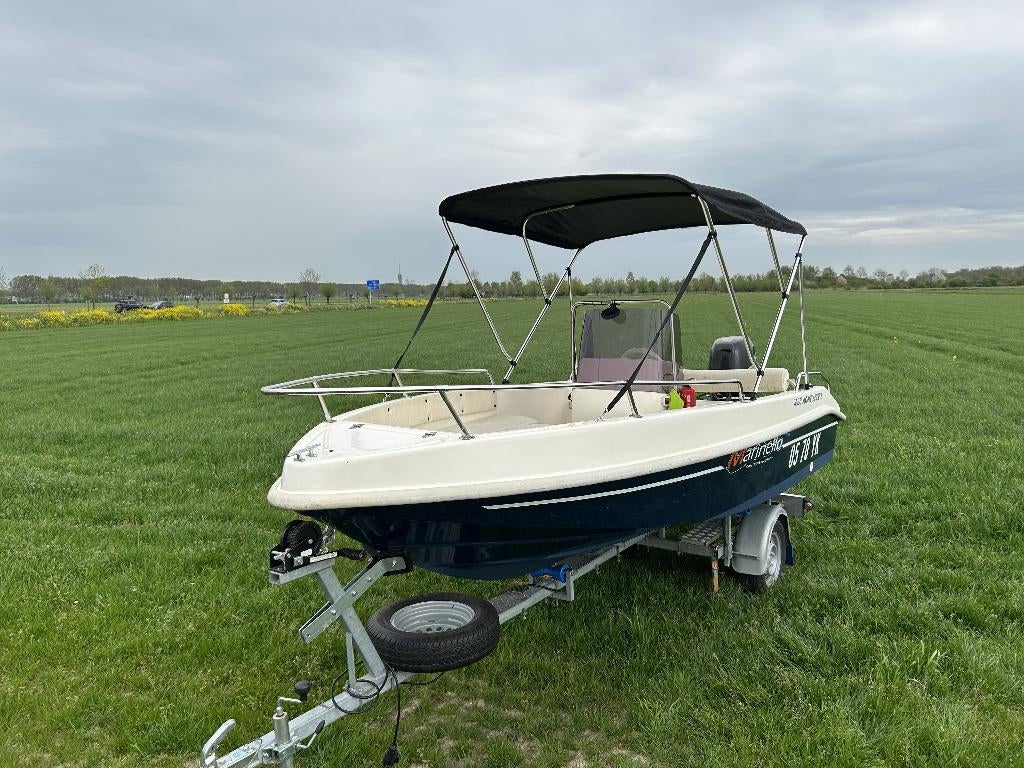 Gabbiano open super 50 pk 4 takt consoleboot blauw, Ophalen, Gebruikt, 30 tot 50 pk, 3 tot 6 meter