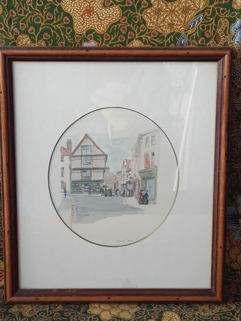 Mooie oude ingelijste prent uit Engeland van Borough corner., Antiek en Kunst, Kunst | Litho's en Zeefdrukken, Ophalen of Verzenden