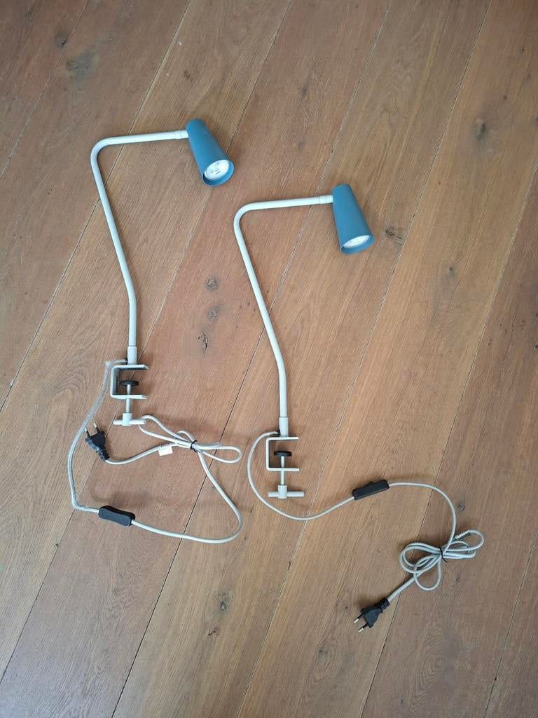 2x bureaulamp/bedlamp met klem - blauw/grijs, Ophalen, Gebruikt, Modern
