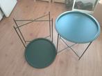 Set van 2 groene bijzettafels - Metaal, Rond, Huis en Inrichting, Tafels | Bijzettafels, Ophalen, Minder dan 45 cm, Minder dan 55 cm