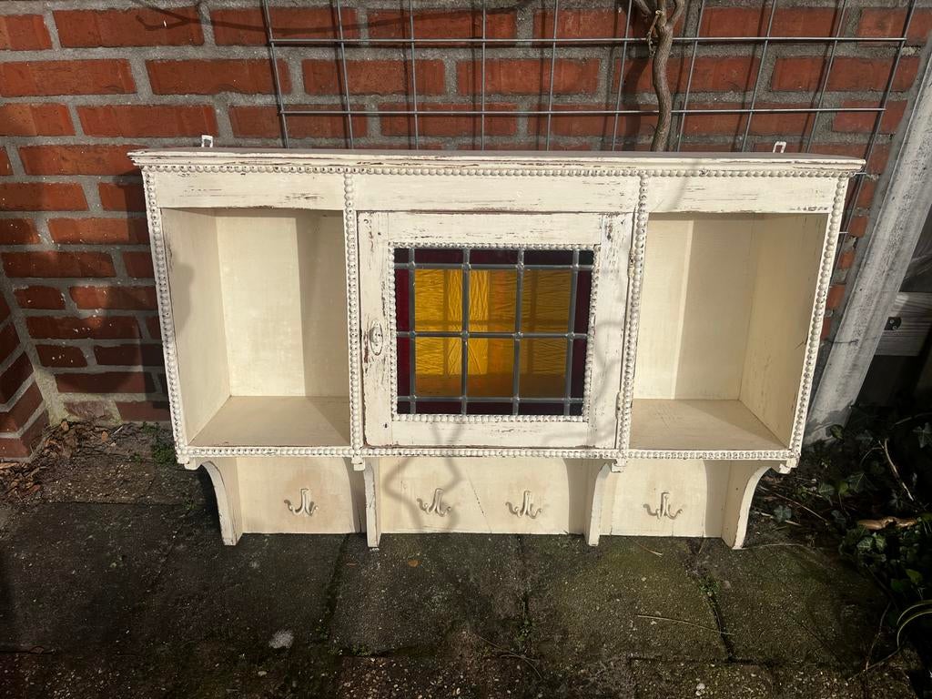 Antieke Art-Deco hangkastje glas in lood, Ophalen