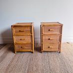 2 rotan bamvoe nachtkastjes vintage jaren 70, Ophalen, Minder dan 45 cm, Vintage, Zo goed als nieuw