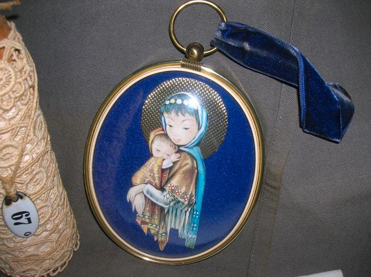 wandhanger met bol glas religieuze voorstelling 15 x 12 cm., Antiek en Kunst, Curiosa en Brocante, Ophalen of Verzenden