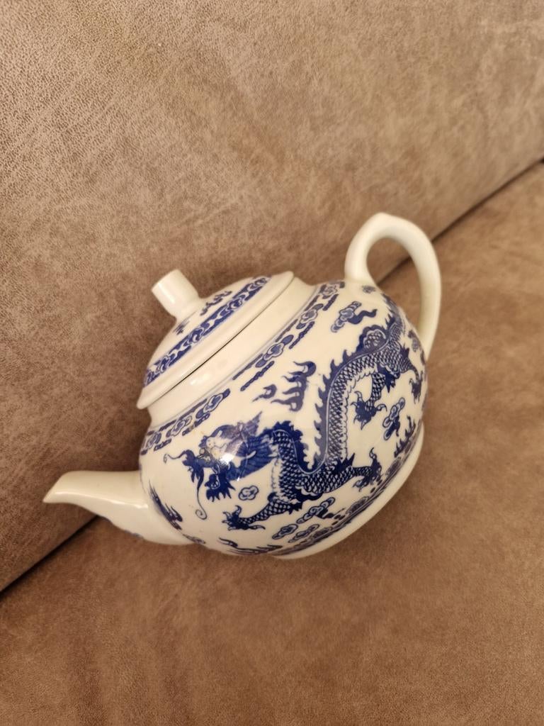 Vintage Chinese theepot met drakenmotief en kopje, Antiek en Kunst, Antiek | Porselein, Ophalen of Verzenden