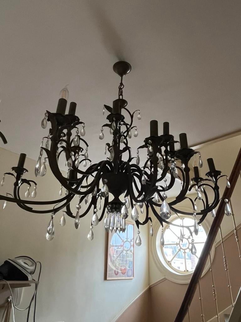 Elegante Moderne Kroonluchter met Kristallen, Huis en Inrichting, Lampen | Kroonluchters, Ophalen, Zo goed als nieuw, Metaal