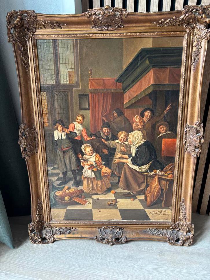 Oud Meester Schilderij: Alb. Schram naar Jan Steen, Antiek en Kunst, Kunst | Schilderijen | Klassiek, Ophalen of Verzenden