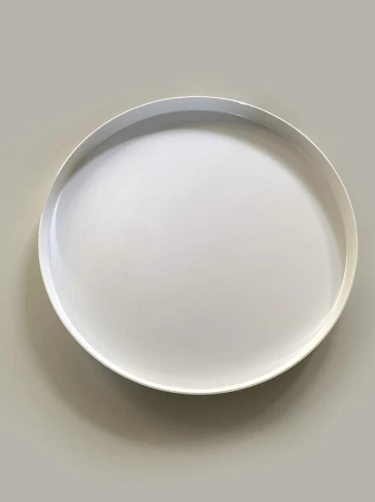 Vintage wit melamine dienblad uit Zweden, 38,5 cm diameter., Ophalen of Verzenden, Zo goed als nieuw, Rond, Kunststof