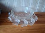 Glazen bowl set met zes glazen, Huis en Inrichting, Ophalen, Gebruikt, Overige stijlen, Glas