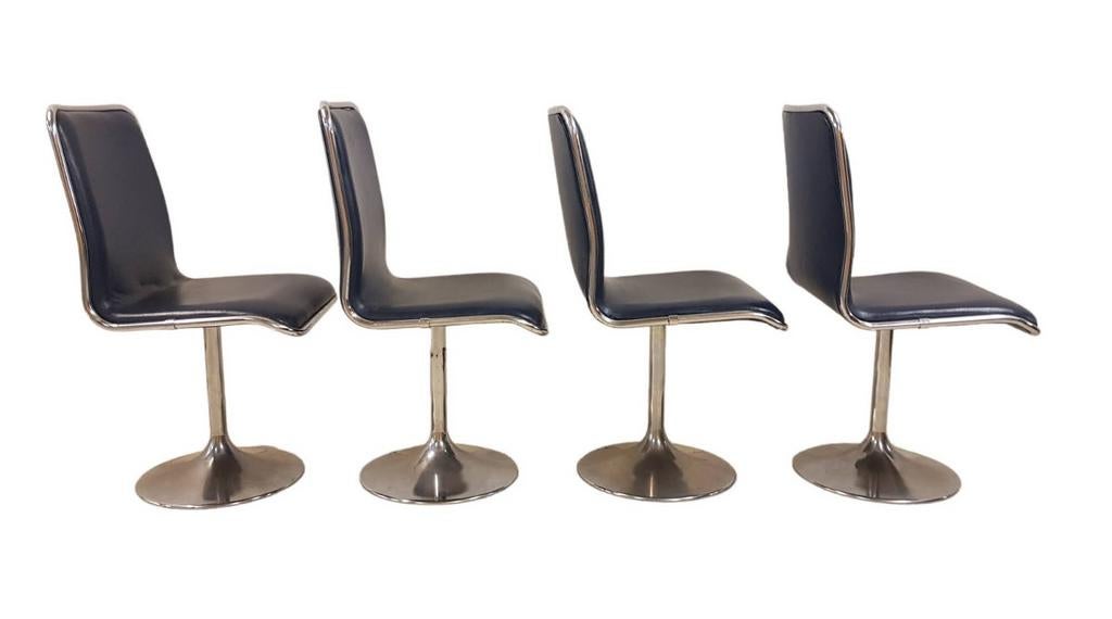 4 st. vintage design space-age 70's skai trompetvoet stoelen, Huis en Inrichting, Ophalen of Verzenden, Gebruikt