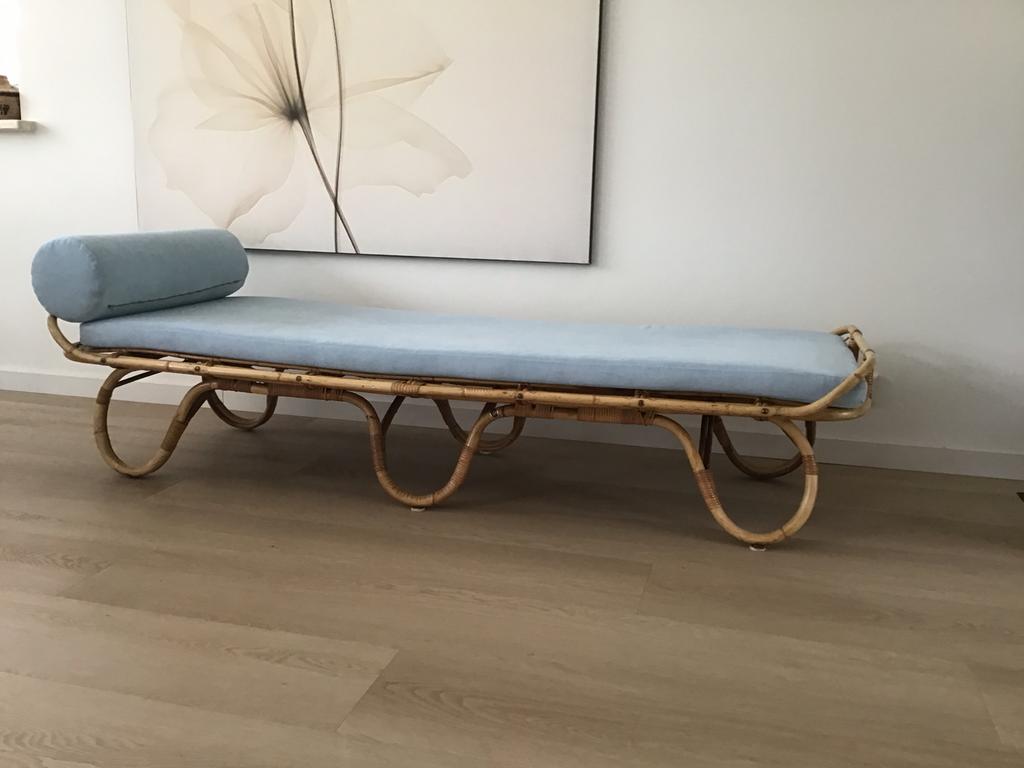 Rotan vintage logeer bed  190 x 068 cm, Ophalen, Zo goed als nieuw, 75 tot 100 cm, 150 tot 200 cm