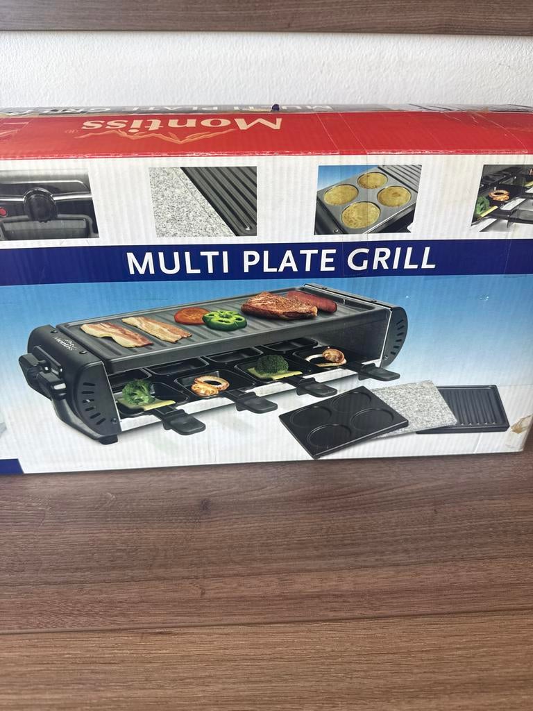 Montiss Multi Plate Grill: Steengrill, Gourmet & Raclette, Ophalen of Verzenden, Zo goed als nieuw, 4 t/m 7 personen