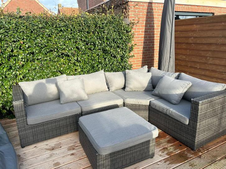 Loungeset, Tuin en Terras, Tuinsets en Loungesets, Nieuw, Loungeset, Wicker, 5 zitplaatsen, Bank, Hocker, Ophalen