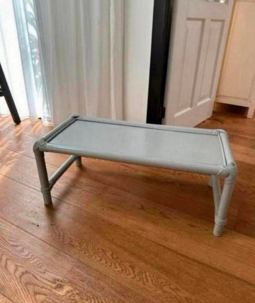 Lage salontafel van bamboe / bamboe salontafel, grijs, 100 tot 150 cm, Zo goed als nieuw, Minder dan 50 cm, Rechthoekig