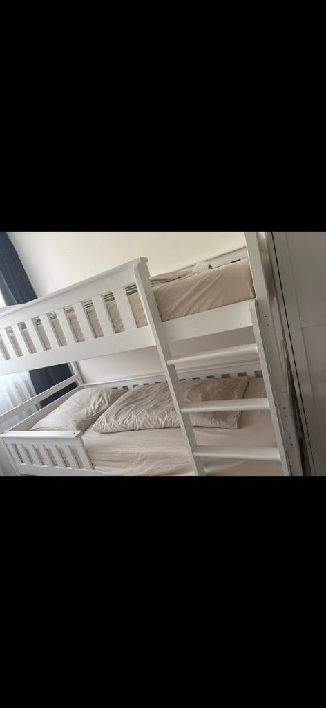 Stapelbed hout wit, Huis en Inrichting, Slaapkamer | Stapelbedden en Hoogslapers, Zo goed als nieuw, Stapelbed, 90 cm, Tweepersoons