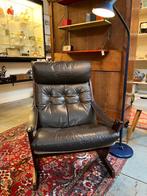 17) Retro leren fauteuil, Aarflot Mobler 1970., Ophalen, Gebruikt, ., Vintage