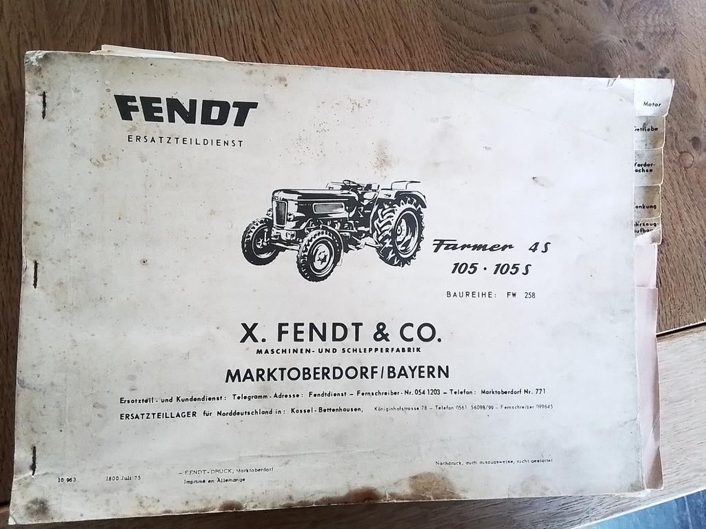 Fendt Farmer 4S ,105-105S,tractor onderdelen en handleiding,, Ophalen of Verzenden