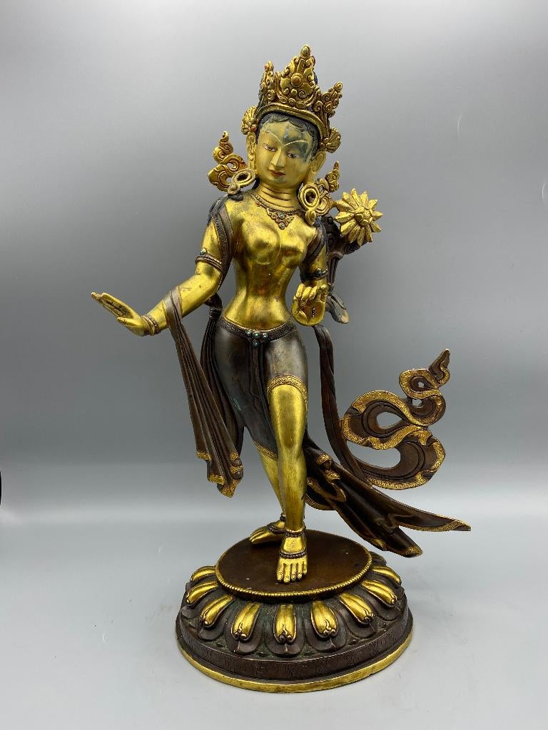 Zeldzaam Goldface brons Dansende Tara beeld gouden gezicht, Ophalen of Verzenden, Gebruikt, Beeld(je), Boeddhisme
