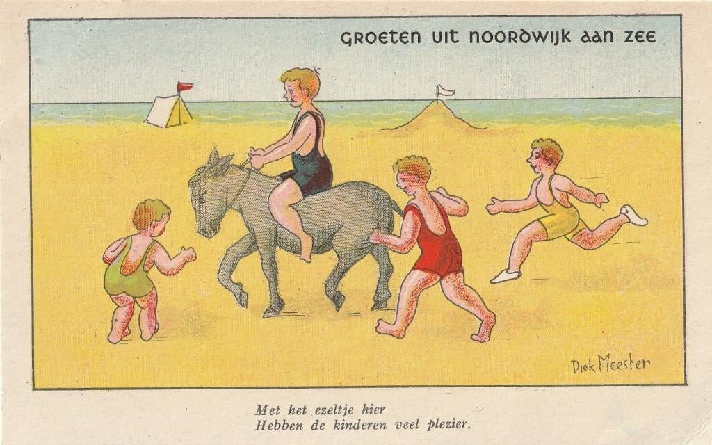 GROET NOORDWIJK AAN ZEE TEKN DICK MEESTER UIT 1954 MOOI KN54, Ophalen of Verzenden, Voor 1920, Gelopen, Overige thema's