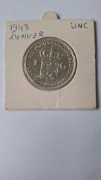 1 Gulden Wilhelmina 1943 D UNC - Zilveren munt, 1 gulden, Zilver, Ophalen of Verzenden, Koningin Wilhelmina
