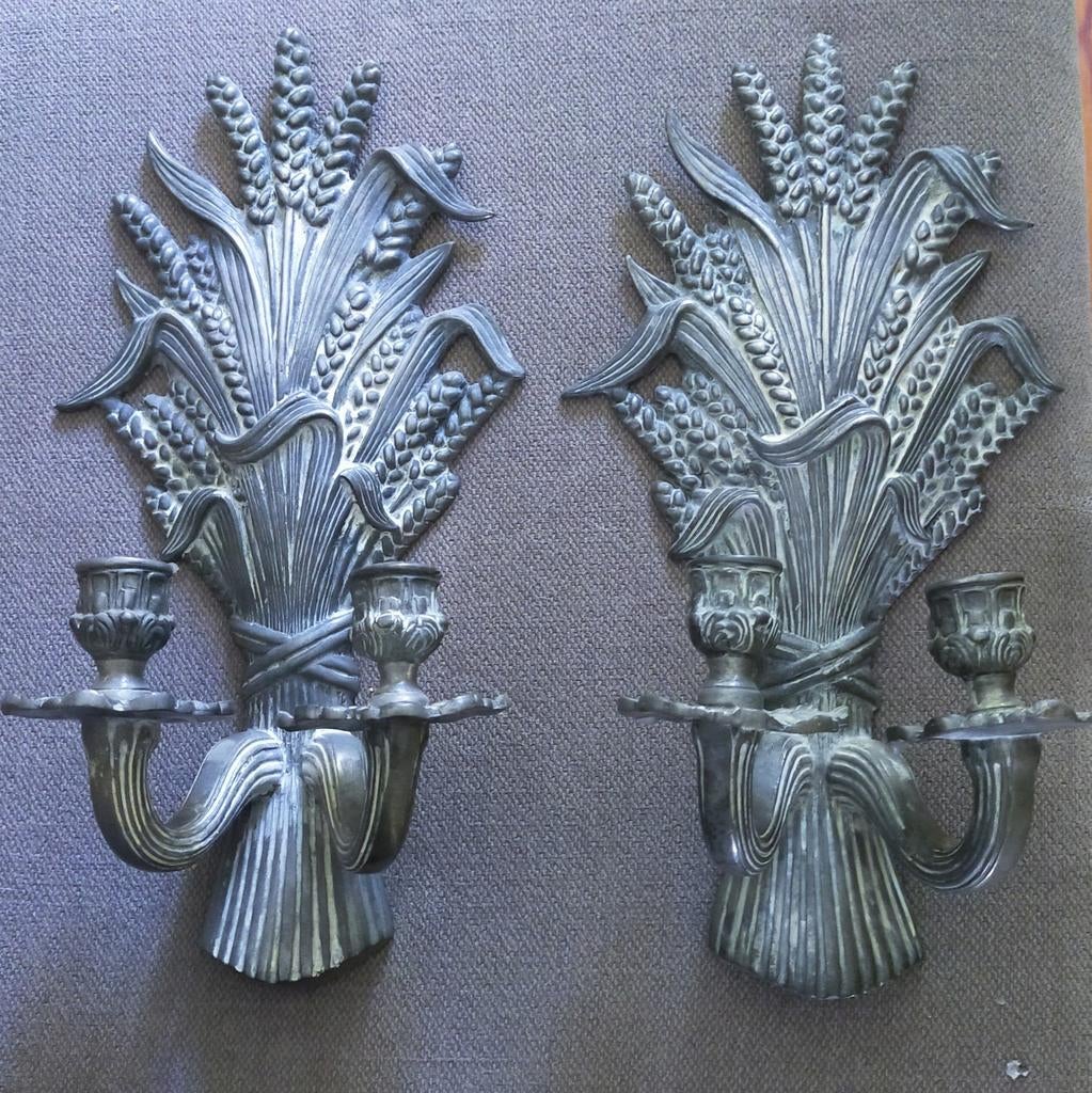Set van 2 tinnen wandkandelaars in korenschoof design, Ophalen, Overige materialen, Minder dan 25 cm