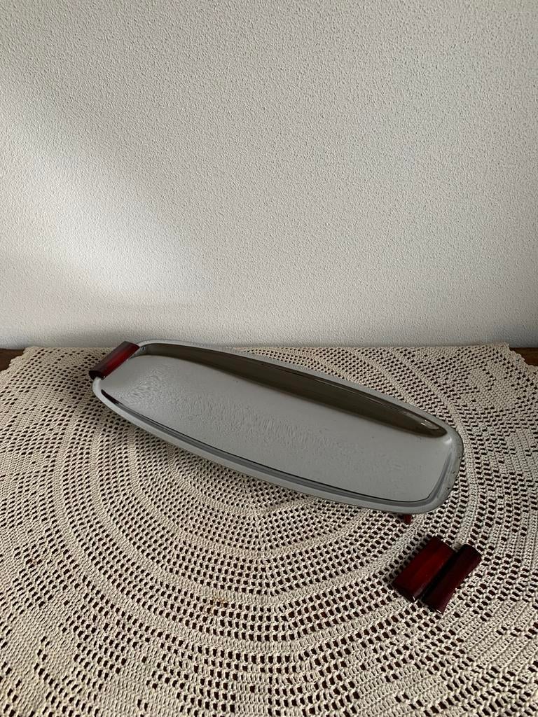 Vintage dienblad 1950 chroom en bakeliet Gourmatis Glo Hill, Ophalen of Verzenden, Gebruikt, Rechthoekig, Metaal