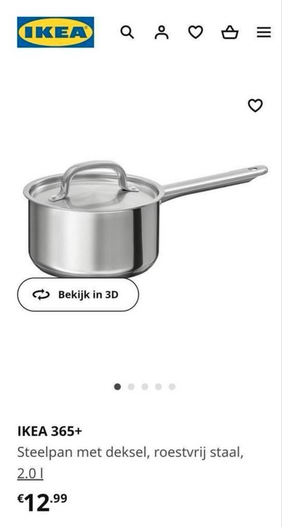 IKEA 365+ Steelpan met deksel, RVS, 2.0L, Ophalen of Verzenden, Nieuw, Rvs, Kookpan of Snelkookpan