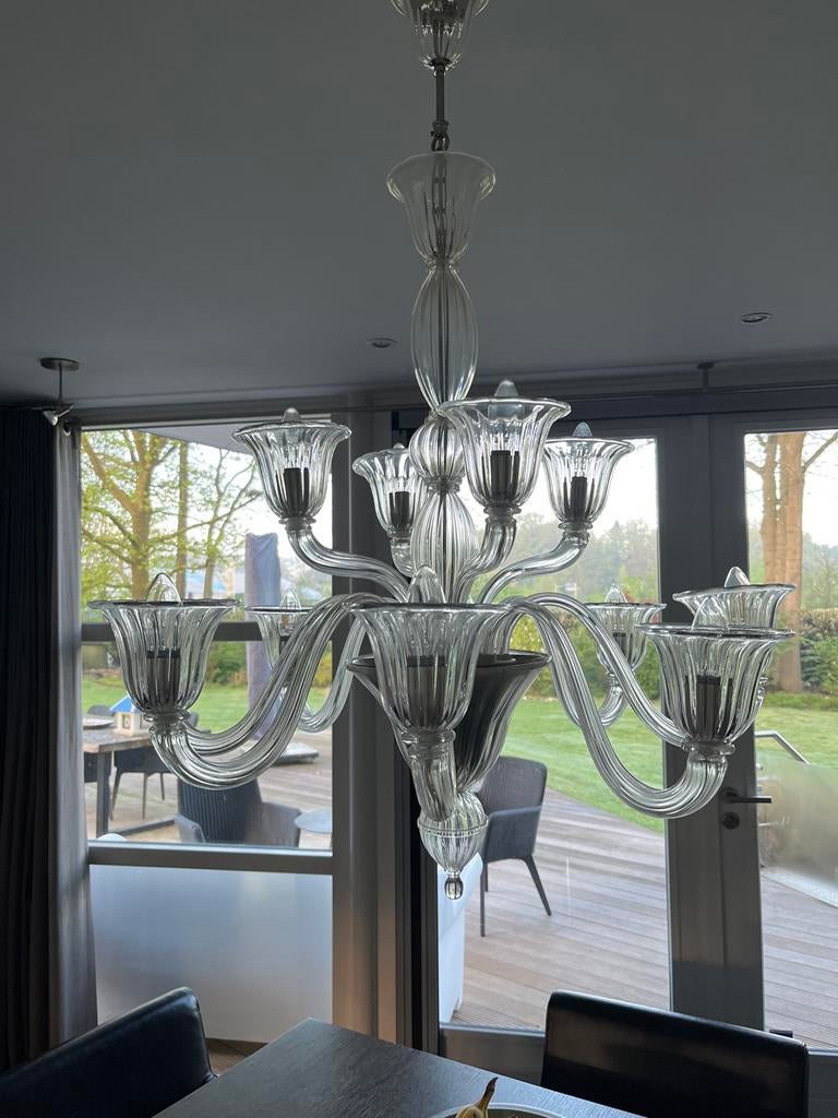Glazen kroonluchter - met 12 kroontjes, Huis en Inrichting, Lampen | Kroonluchters, Zo goed als nieuw, Glas, Ophalen of Verzenden