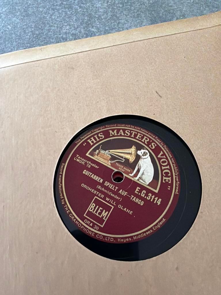 Oude grammofoonplaten His Master's Voice en Decca, Cd's en Dvd's, Vinyl | Overige Vinyl, Ophalen, Voor 1960, Gebruikt, 10 inch