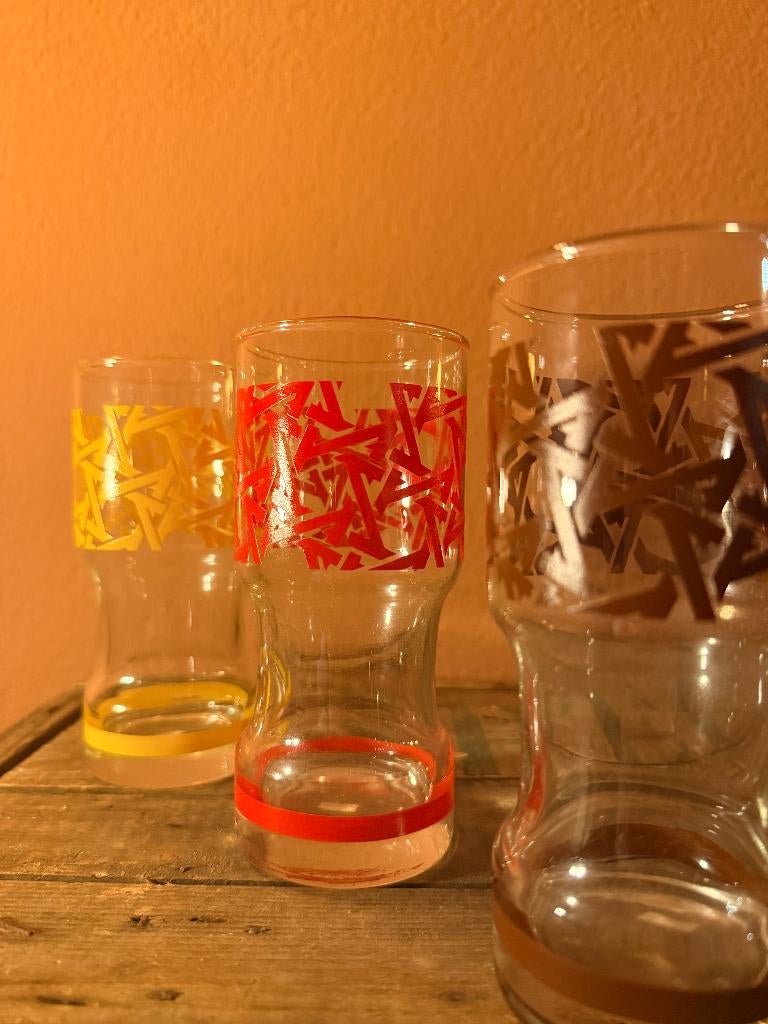 Set van 3 Vintage Jaren ’70 Limonadeglazen, Verzamelen, Glas en Borrelglaasjes, Ophalen, Zo goed als nieuw, Frisdrankglas