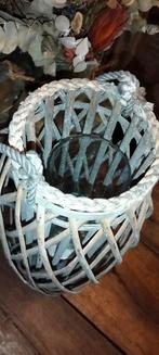 Brocante grote hoge windlicht ratan rotan kandelaar, Antiek en Kunst, Ophalen of Verzenden