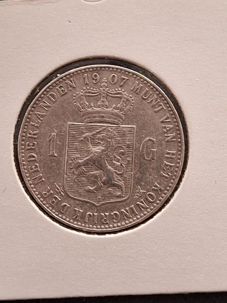 munt Nederland 1 gulden 1907 zilver, Postzegels en Munten, Munten | Nederland, 1 gulden, Zilver, Ophalen of Verzenden, Koningin Wilhelmina