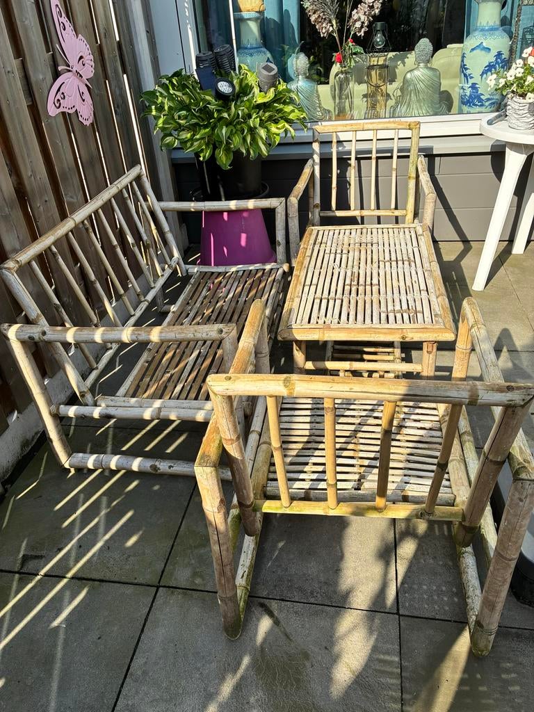Rotan tuinset - Bank, 2 stoelen en tafel, Tuin en Terras, Tuinsets en Loungesets, Ophalen, 4 zitplaatsen, Gebruikt, Rotan