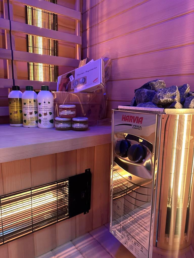 COMBI SAUNA INFRAROOD MET OPGIETKACHEL GRATIS MONTAGE! 🚚, Sport en Fitness, Sauna, ., Fins of Traditioneel, Complete sauna, Ophalen of Verzenden