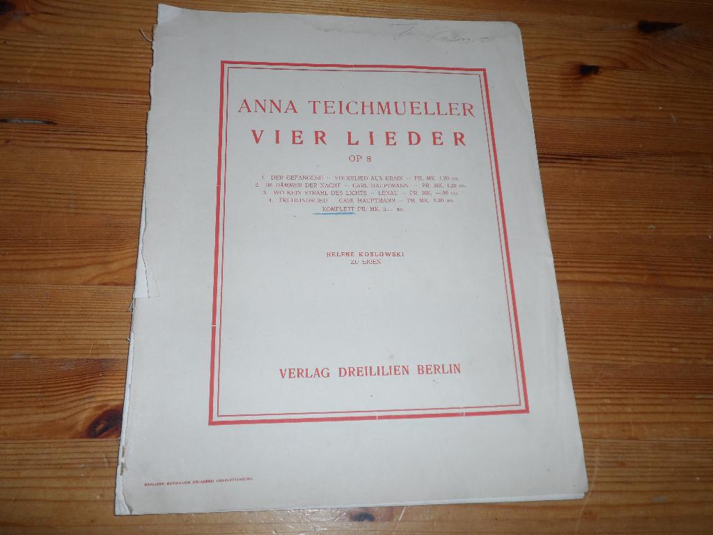 Anna teichmueller - vier lieder op. 8, Zang, Gebruikt, Ophalen of Verzenden, Artiest of Componist