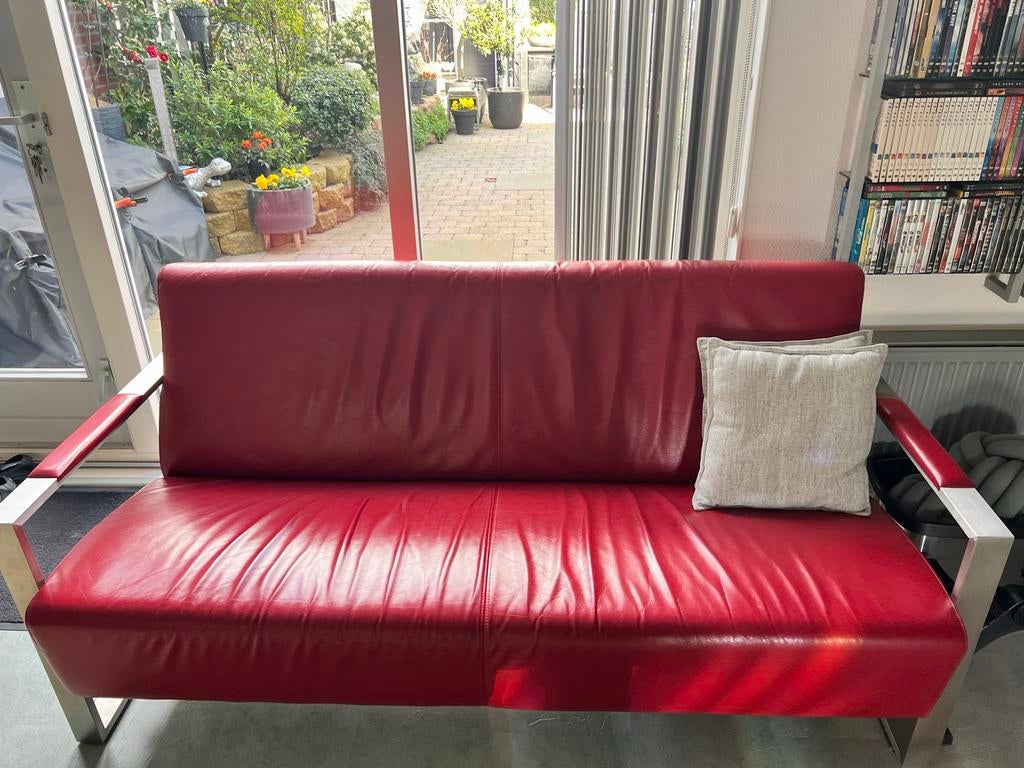 Montel 3-zits bankstel rood leer model apple, Huis en Inrichting, Ophalen, Gebruikt, 150 tot 200 cm, Driepersoons