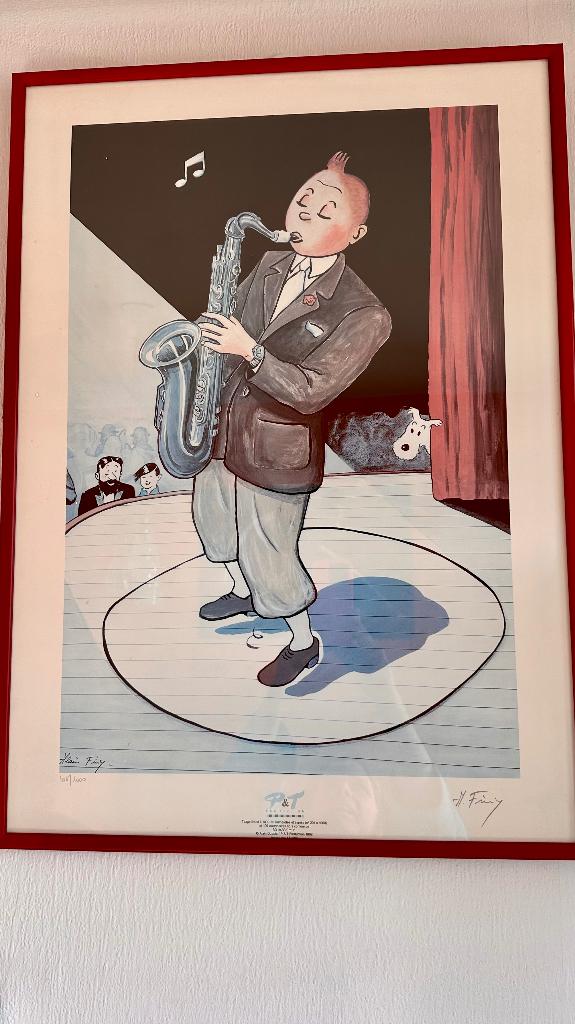 Kuifje poster – zeldzaam exemplaar (308/1000), Rechthoekig Staand, Met lijst, Ophalen of Verzenden, Zo goed als nieuw