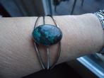 mooie echt zilveren klem armband met groene edelsteen 925, Ophalen of Verzenden, Zo goed als nieuw, Met edelsteen, Groen